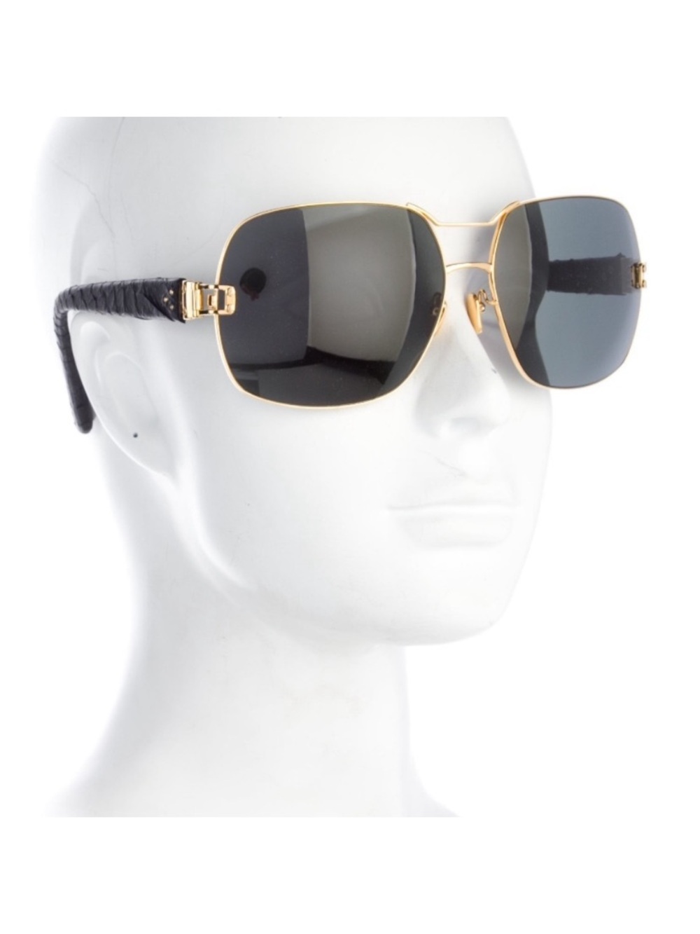 Linda Farrow Oversized Aviatore Luxe Black with Gold Frame Sunglasses